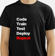 Camiseta Code Train Test Deploy Repeat