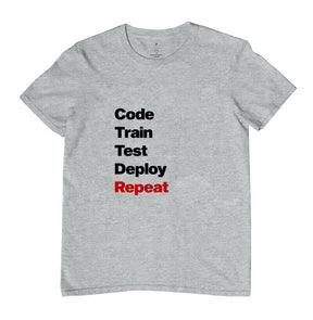 Camiseta Code Train Test Deploy Repeat