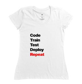 Camiseta Code Train Test Deploy Repeat