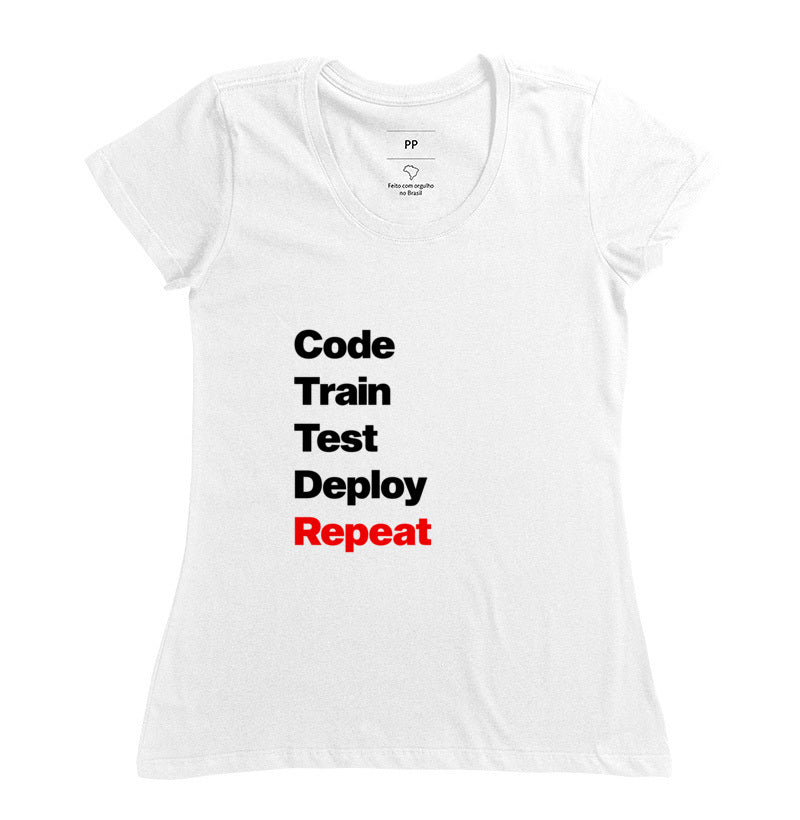 Camiseta Code Train Test Deploy Repeat