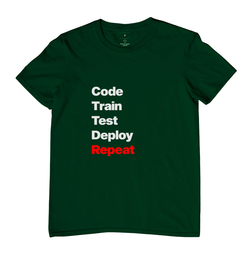 Camiseta Code Train Test Deploy Repeat