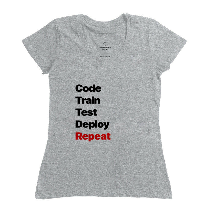 Camiseta Code Train Test Deploy Repeat